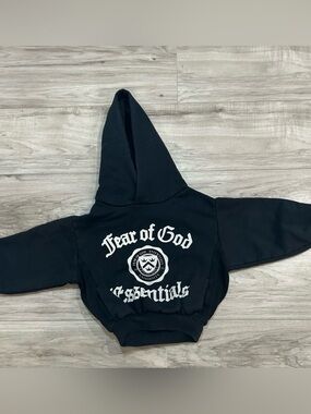 Essentials Kids Black Hoodie with White Fear of God Graphic